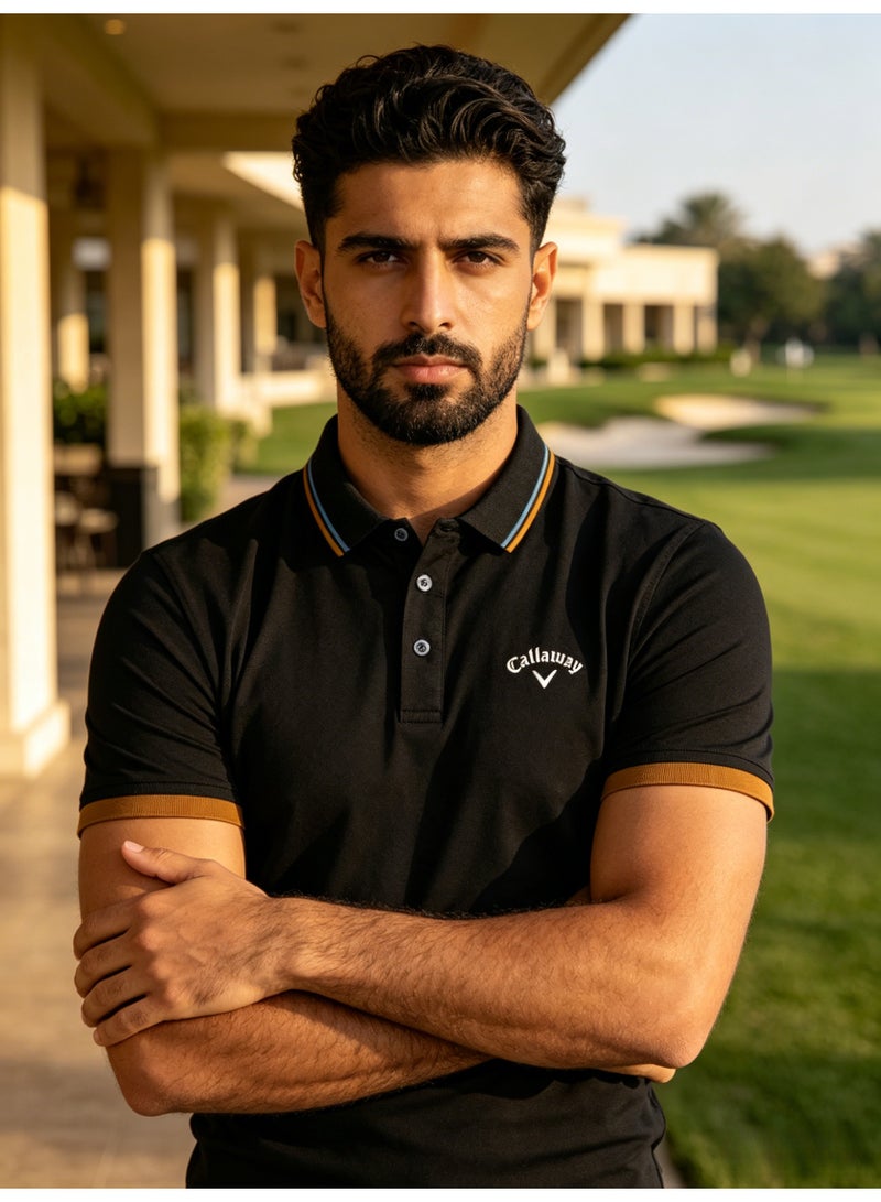Callaway Men’s Black Contrast Trim Short Sleeve Golf Polo Shirt with Embroidered Chest Logo - Image 3