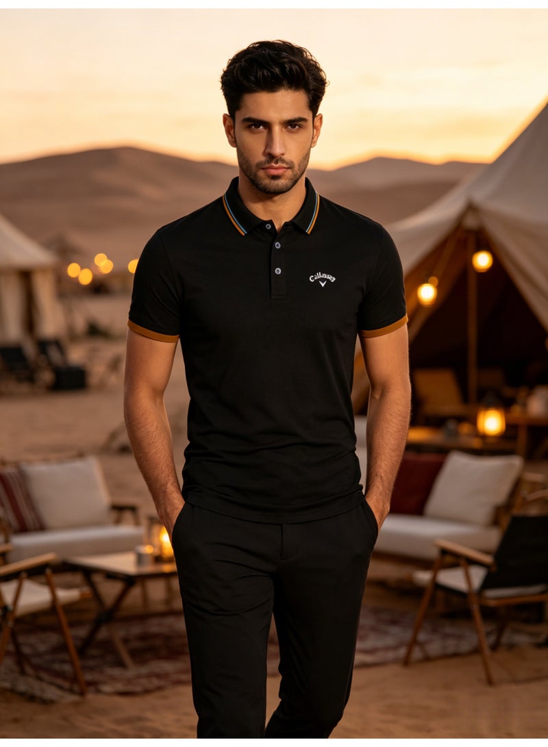 Callaway Men’s Black Contrast Trim Short Sleeve Golf Polo Shirt with Embroidered Chest Logo - Image 5