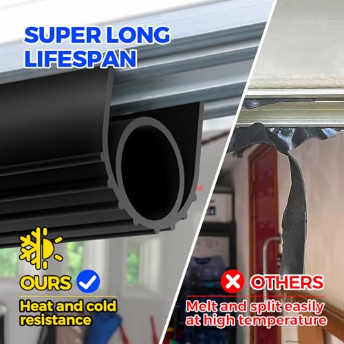 Holikme Garage Door Seals Bottom Rubber,Flexible Rubber Garage Door Seal, Door Threshold Ramps,Garage Door Weather Stripping Kit Seal Strip Replacement, 5/16 Inch T-End,3.74 Inch Width (11Ft, Black) - Image 2