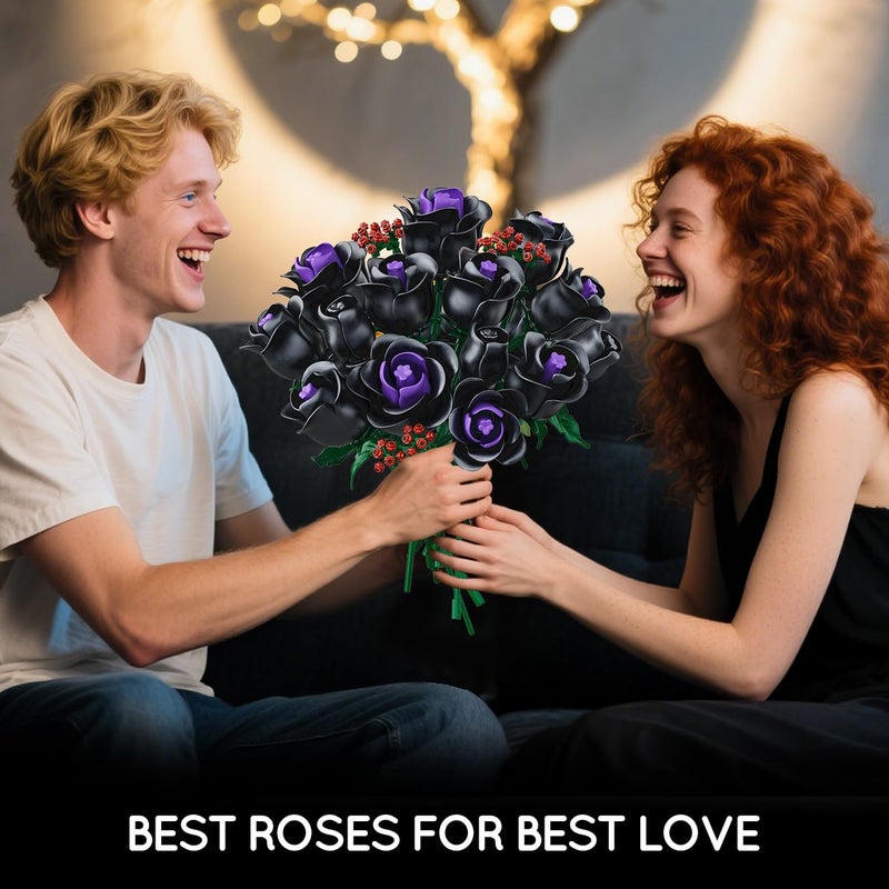 HOGOKIDS Flowers Bouquet Building Set - 15 Black Roses Botanical Collection Building Blocks Artificial Flower Toy, 330PCS Gothic Home Decors Easter Gift for Her Girlfriend Wife Adults Teens Kids 8+ - Image 4
