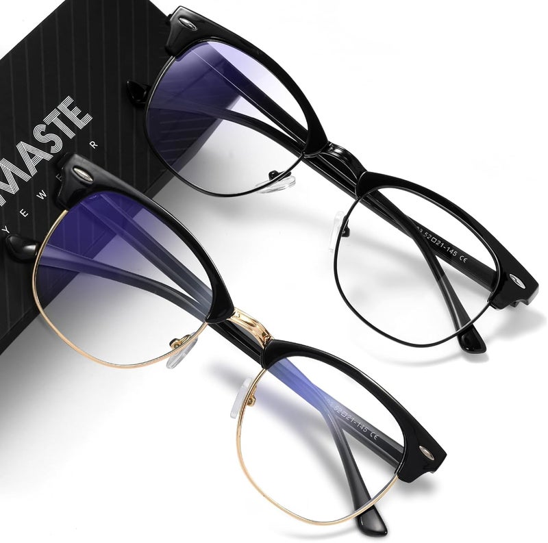 AOMASTE Store Blue Light Blocking Glasses Vintage Half Frame UV Clear Lens Anti Eyestrain Computer Gaming Glasses for Women Men (E-black Gold +bright Black) - Image 1