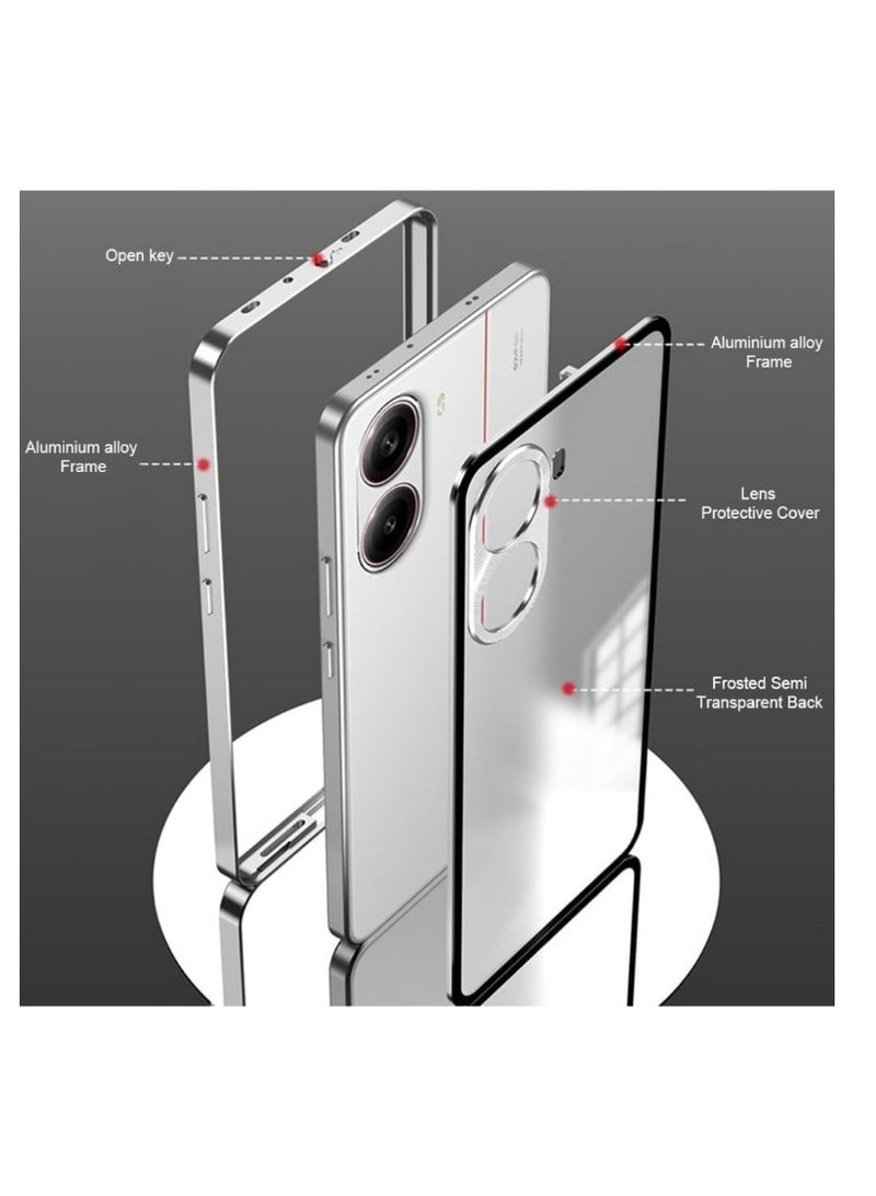 Case Compatible with Xiaomi Poco X7 Pro/Redmi Turbo 4 Magnetic Metal Frame+Matte Translucent Tempered Glass Back Non Slip Shockproof Case with Camera Protector  - Image 2