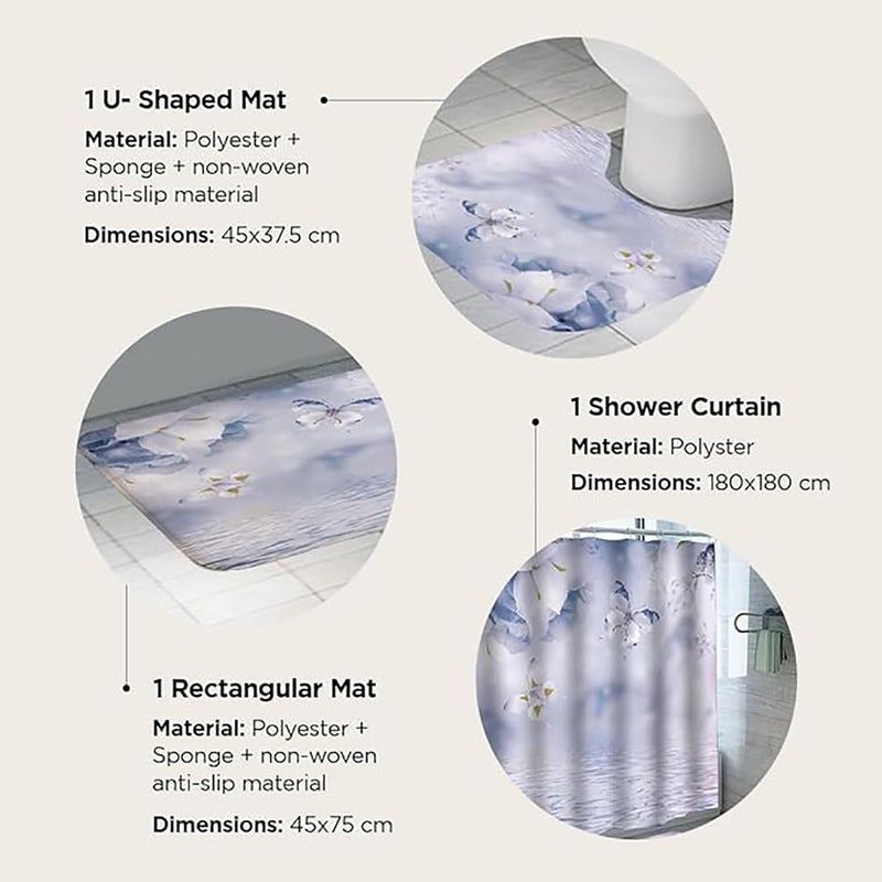 Homestic Shower Curtain & Bathmat Set | Non-Slip Bath mats for Bathroom | Easy-Slide Curtains | Polyester Curtain or Bathmat for Bath D?cor | YF314-3T | 3 Pcs Set | Multicolor - Image 3