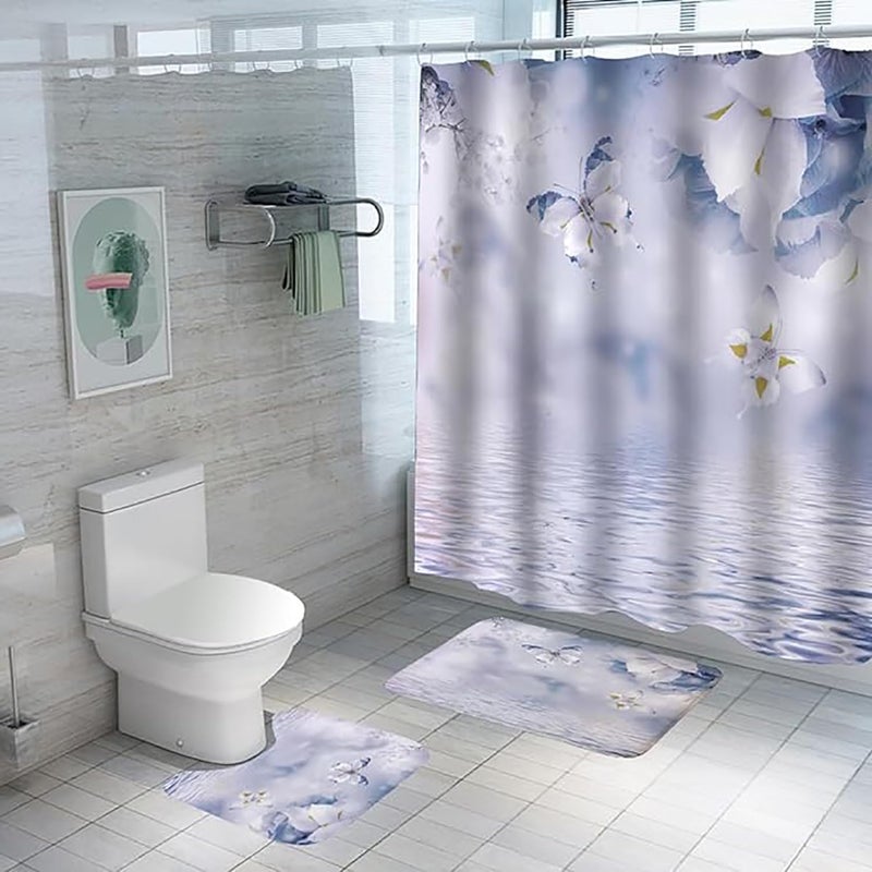 Homestic Shower Curtain & Bathmat Set | Non-Slip Bath mats for Bathroom | Easy-Slide Curtains | Polyester Curtain or Bathmat for Bath D?cor | YF314-3T | 3 Pcs Set | Multicolor - Image 1