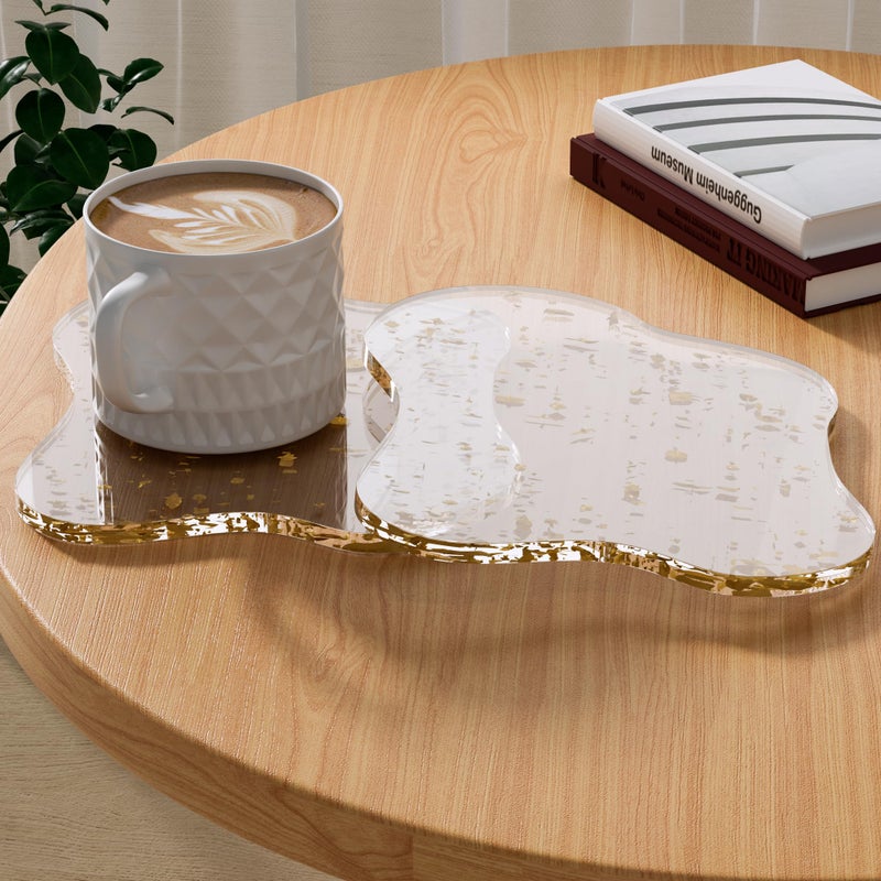 Leadiy Acrylic Coaster Decorative Plates, Irregular Bar Drink Coaster, Clear Cloud Shape Coffee Cup Coaster, Perfect for Tabletop Protection and Accessories Display.(Gold) - Image 1