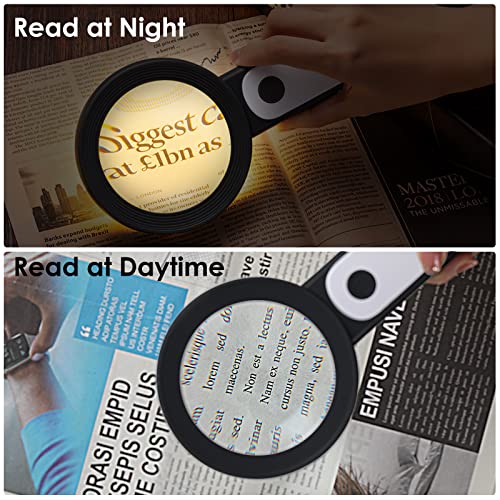 MoKo Magnifying Glass with Light, 30X Handheld Large Magnifying Glass 18LED 3 Modes Illuminated Lighted Magnifier for Elderly Kids Reading, Magazines, Coin, Jewelry, Exploring Inspection, Black - Image 5