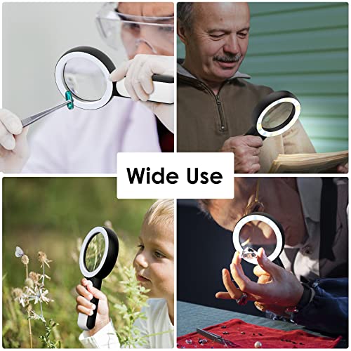 MoKo Magnifying Glass with Light, 30X Handheld Large Magnifying Glass 18LED 3 Modes Illuminated Lighted Magnifier for Elderly Kids Reading, Magazines, Coin, Jewelry, Exploring Inspection, Black - Image 4
