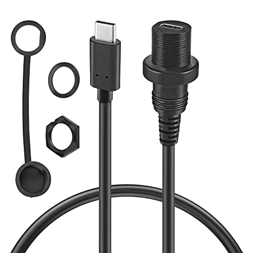 OBVIS USB Type C 3.0 Male to Female Flush Mount Cable Waterproof Kit Accessories Car Dash Panel Mount Adapter Converter Extension Extender for Car Boat Motorcycle Motorbike 1 Feet 0.3 Meter - Image 2