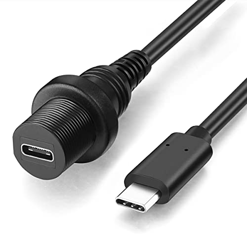 OBVIS USB Type C 3.0 Male to Female Flush Mount Cable Waterproof Kit Accessories Car Dash Panel Mount Adapter Converter Extension Extender for Car Boat Motorcycle Motorbike 1 Feet 0.3 Meter - Image 1