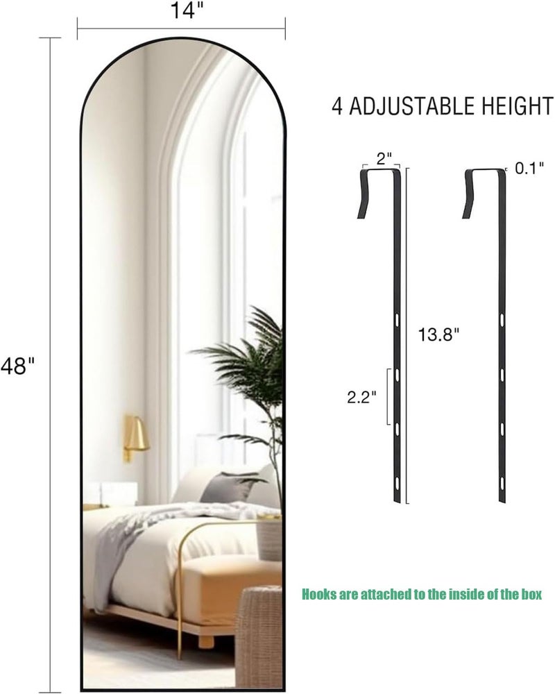 KOMCOTE Full Length Mirror 48x14 Inches - Over The Door Hanging Mirror for Bedroom, Living Room, Closet - Arch Floor Mirror, Door Mirror with Black Frame - No Drill Easy Install - Image 4