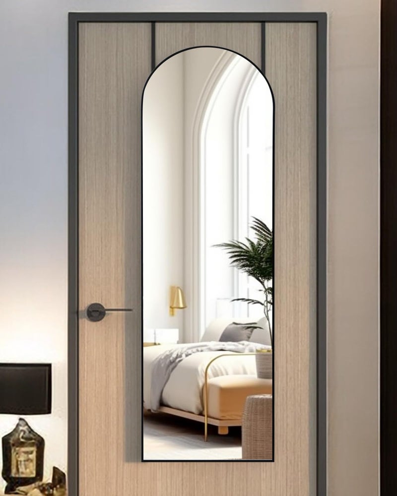KOMCOTE Full Length Mirror 48x14 Inches - Over The Door Hanging Mirror for Bedroom, Living Room, Closet - Arch Floor Mirror, Door Mirror with Black Frame - No Drill Easy Install - Image 2