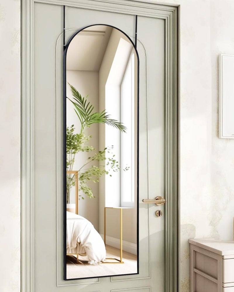 KOMCOTE Full Length Mirror 48x14 Inches - Over The Door Hanging Mirror for Bedroom, Living Room, Closet - Arch Floor Mirror, Door Mirror with Black Frame - No Drill Easy Install - Image 1