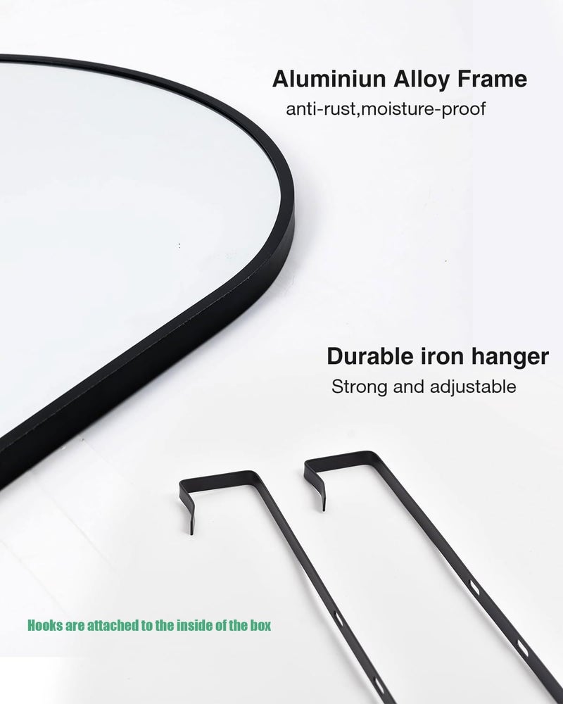 KOMCOTE Full Length Mirror 48x14 Inches - Over The Door Hanging Mirror for Bedroom, Living Room, Closet - Arch Floor Mirror, Door Mirror with Black Frame - No Drill Easy Install - Image 3
