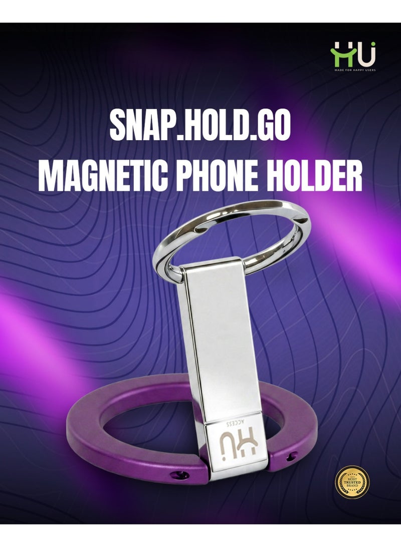 إتش يو حامل هاتف مغناطيسي SNAP.HOLD.GO – حلقة هاتف رفيعة من سبائك الزنك مع دوران 360° وحامل قابل للطي – بنفسجي - Image 5