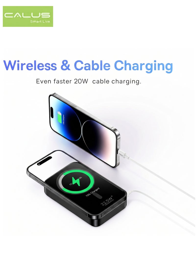 كالوس بنك طاقة لاسلكي Calus Fast 10 Max بسعة 10000 مللي أمبير بتقنية MagSafe مع حامل، يدعم الشحن السريع بقوة 22.5 واط - بطارية مغناطيسية مزودة بشاشة LED، تدعم الشحن السريع بتقنية PD، متوافق مع سلسلة iPhone 15/16/17، وiPhone 14/13/12، وSamsung Galaxy S24/S23 Ultra، والهواتف الذكية التي تدعم تقنية Qi - أسود - Image 5