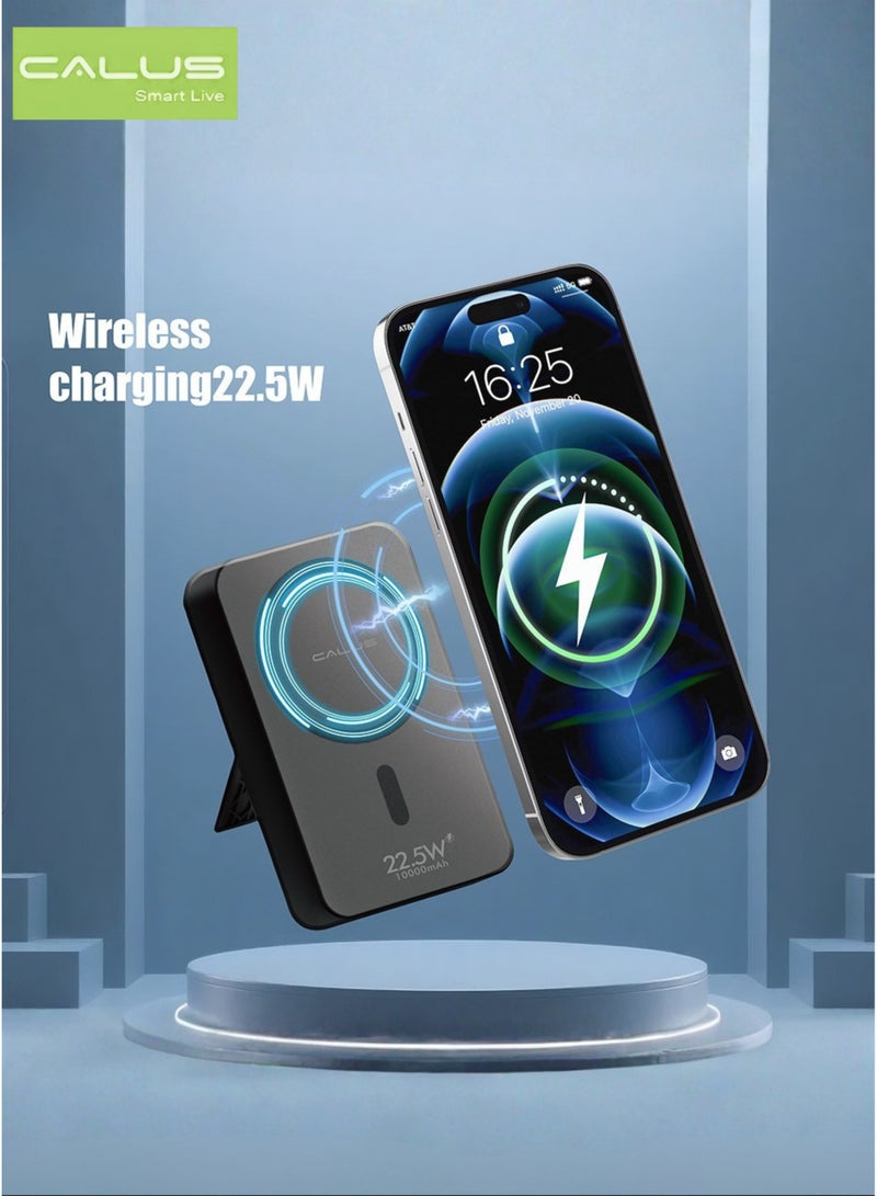 كالوس بنك طاقة لاسلكي Calus Fast 10 Max بسعة 10000 مللي أمبير بتقنية MagSafe مع حامل، يدعم الشحن السريع بقوة 22.5 واط - بطارية مغناطيسية مزودة بشاشة LED، تدعم الشحن السريع بتقنية PD، متوافق مع سلسلة iPhone 15/16/17، وiPhone 14/13/12، وSamsung Galaxy S24/S23 Ultra، والهواتف الذكية التي تدعم تقنية Qi - أسود - Image 3