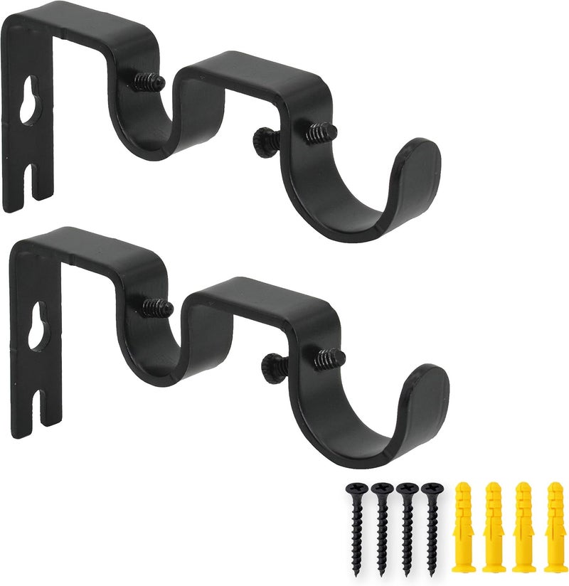 AddGrace 2 PCS Double Curtain Rod Bracket Heavy Duty Curtain Rod Holders for 1" and 5/8" Drapery Pole Adjustable Wall Mounted Drapery Pole Brackets for Living Room Bedroom Black - Image 1