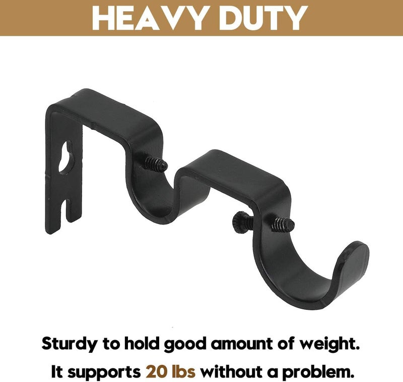 AddGrace 2 PCS Double Curtain Rod Bracket Heavy Duty Curtain Rod Holders for 1" and 5/8" Drapery Pole Adjustable Wall Mounted Drapery Pole Brackets for Living Room Bedroom Black - Image 3