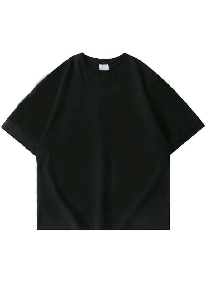 Generic - Summer pure cotton short sleeved Unisex T-shirt,230 gsm High Quality Oversized Heavy T-shirt for couple men and women Short Sleeve 100% pure cotton Digital printing T-shirt(solid colors/Black) - Image 1