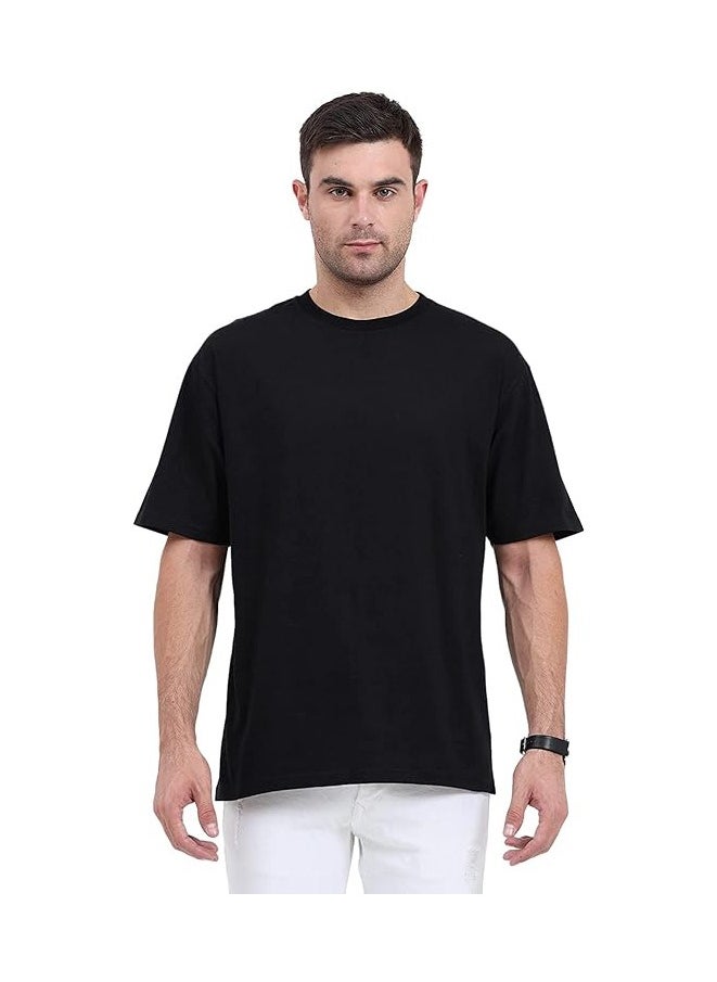 Generic - Summer pure cotton short sleeved Unisex T-shirt,230 gsm High Quality Oversized Heavy T-shirt for couple men and women Short Sleeve 100% pure cotton Digital printing T-shirt(solid colors/Black) - Image 1