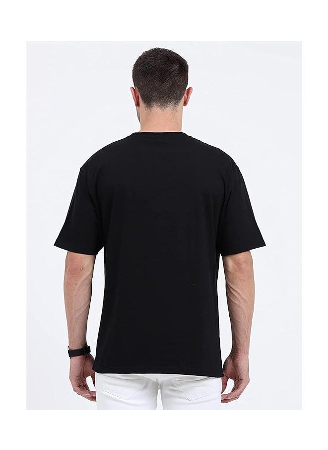 Generic - Summer pure cotton short sleeved Unisex T-shirt,230 gsm High Quality Oversized Heavy T-shirt for couple men and women Short Sleeve 100% pure cotton Digital printing T-shirt(solid colors/Black) - Image 1
