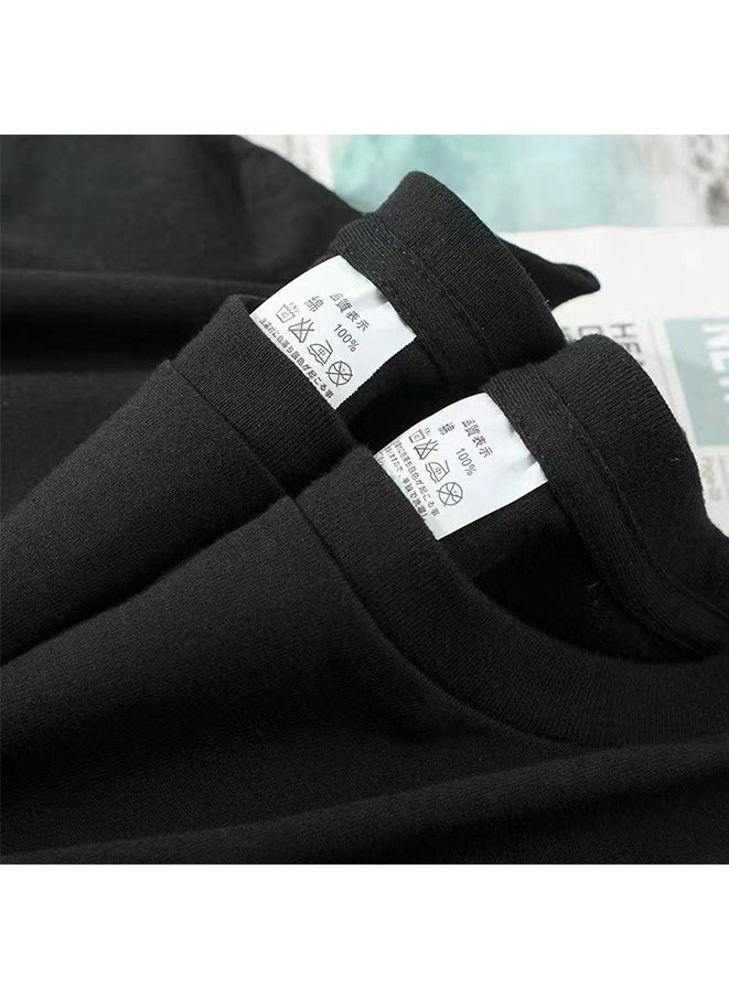 Generic - Summer pure cotton short sleeved Unisex T-shirt,230 gsm High Quality Oversized Heavy T-shirt for couple men and women Short Sleeve 100% pure cotton Digital printing T-shirt(solid colors/Black) - Image 1