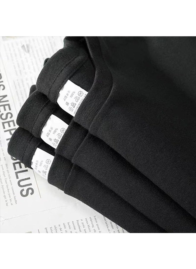 Generic - Summer pure cotton short sleeved Unisex T-shirt,230 gsm High Quality Oversized Heavy T-shirt for couple men and women Short Sleeve 100% pure cotton Digital printing T-shirt(solid colors/Black) - Image 1