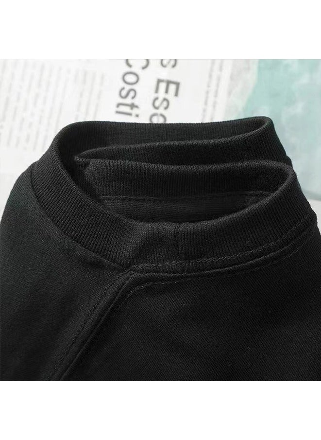 Generic - Summer pure cotton short sleeved Unisex T-shirt,230 gsm High Quality Oversized Heavy T-shirt for couple men and women Short Sleeve 100% pure cotton Digital printing T-shirt(solid colors/Black) - Image 1