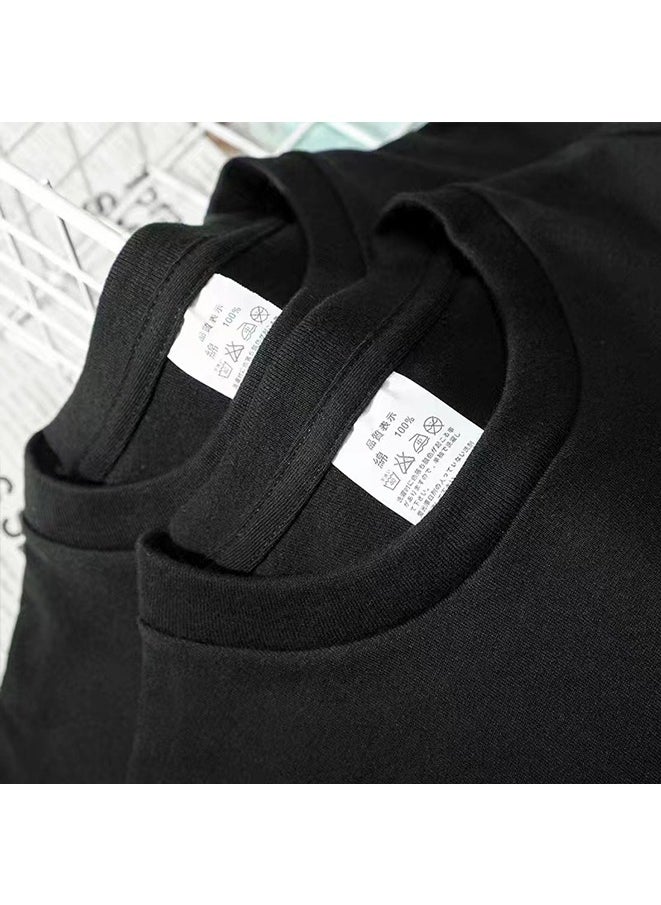 Generic - Summer pure cotton short sleeved Unisex T-shirt,230 gsm High Quality Oversized Heavy T-shirt for couple men and women Short Sleeve 100% pure cotton Digital printing T-shirt(solid colors/Black) - Image 1