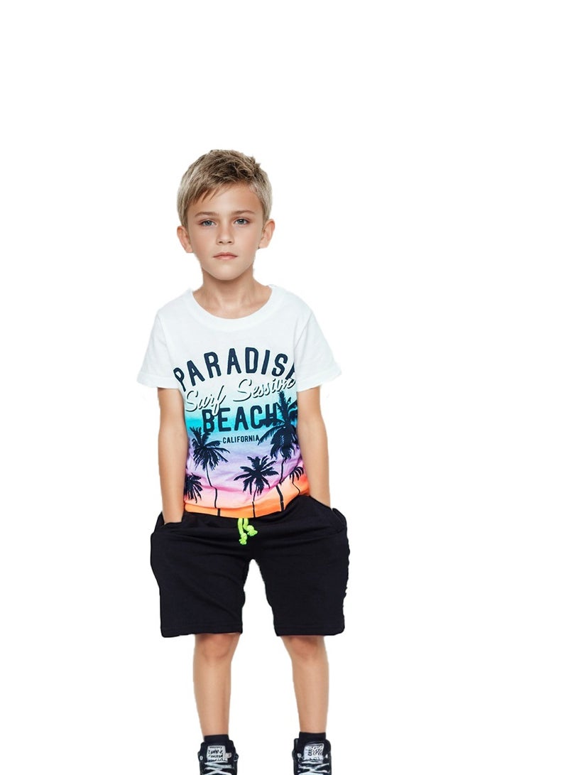 WiNi BEE Short Sleeve t-shirts Kids Beach Printed Clothes Coco Tree Tops Letters Tees Boys Fashion Cotton Children Clothes 2 4 6Years  - Image 1