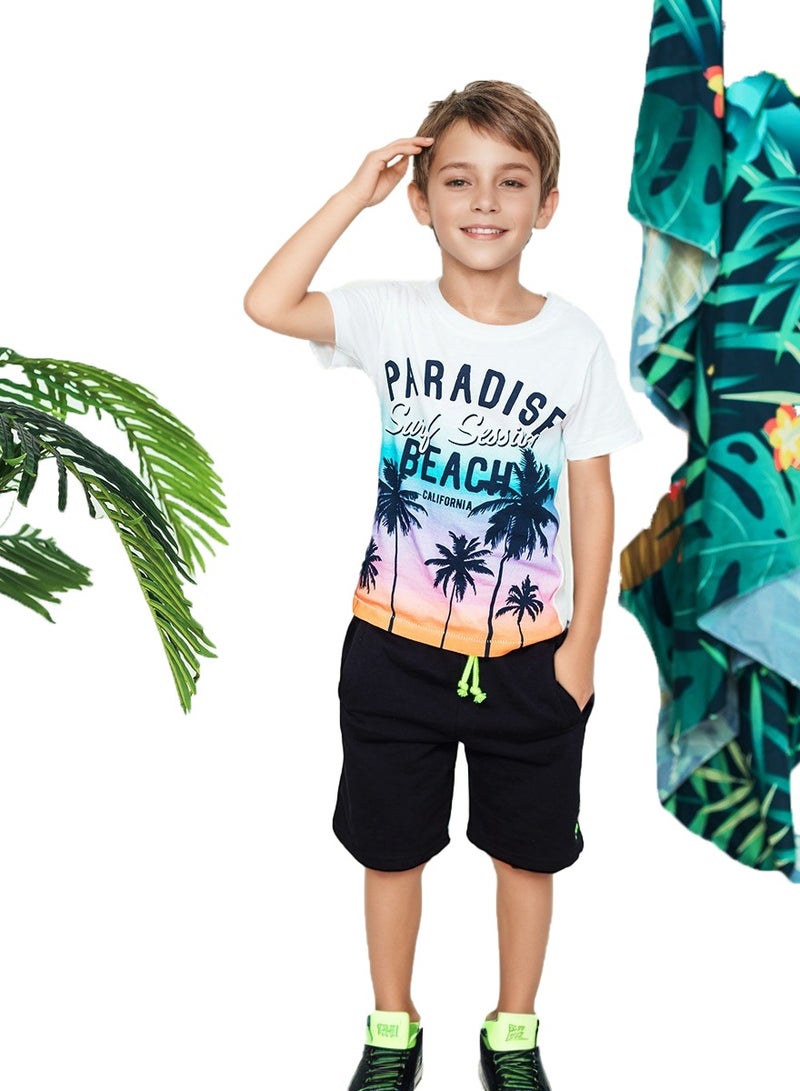 WiNi BEE Short Sleeve t-shirts Kids Beach Printed Clothes Coco Tree Tops Letters Tees Boys Fashion Cotton Children Clothes 2 4 6Years  - Image 2