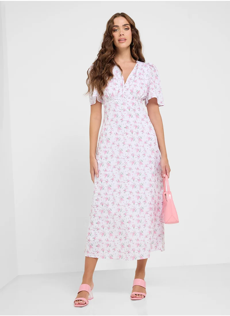 جينجر Ditsy Floral Print Maxi Dress