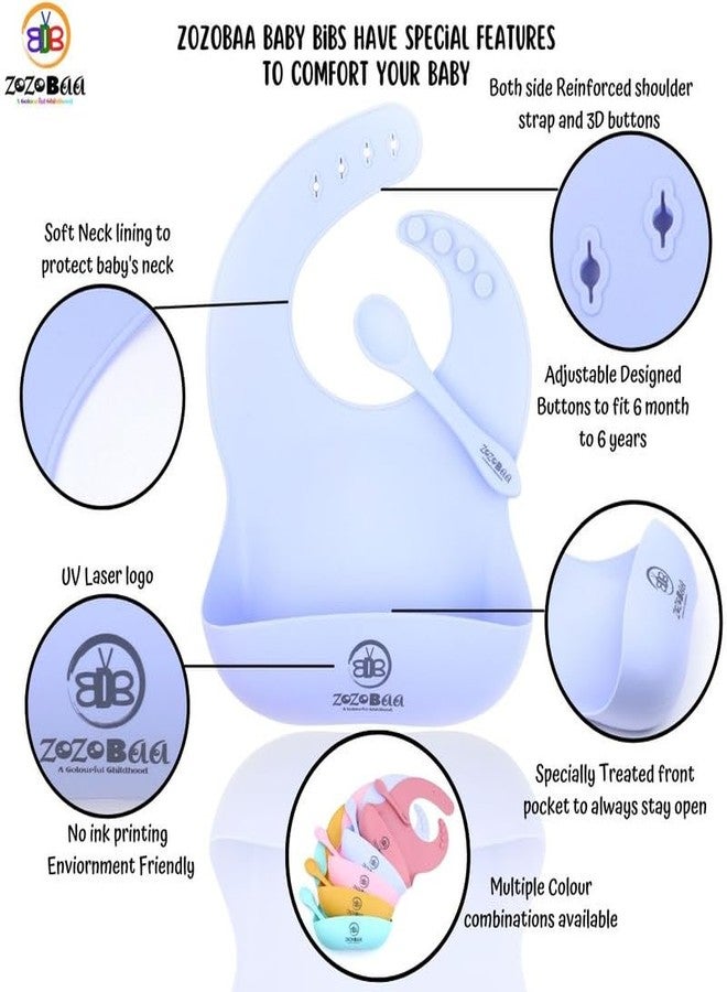 ZoZoBaa Silicone Feeding Set Including Baby Bib,Long Spoon, Tiny Open Cup, Suction Base Oval Plate & Bowl for Toddler |Solid Cutlery Set| Easy Wipe Clean| Baby Weaning Sets (5 Pc), [Purple] - Image 5