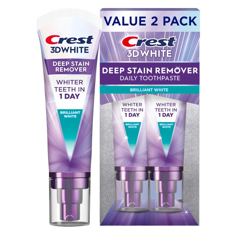 Crest 3D White Deep Stain Remover Toothpaste Teeth whitening for Adults 31oz 2 Pack Sensitivity Safe Enamel Repair Cavity Protection Fluoride Toothpaste Travel Size Toiletries - Image 2