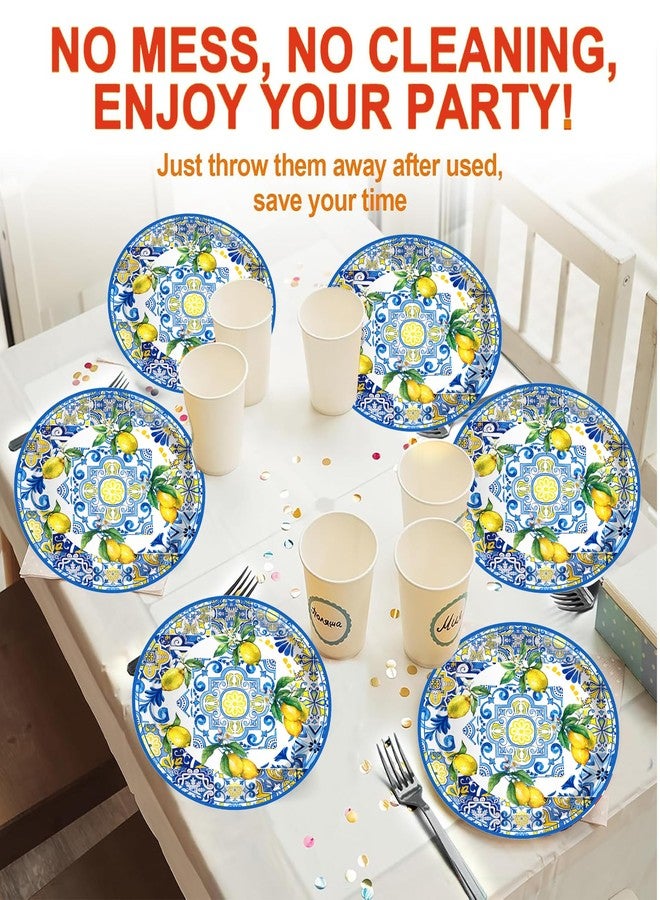 BHNACIER 24PCS 9'' Capri Lemon Paper Plates Tiles Lemon Party Decoration Blue and White Porcelain Lemons Paper Plates Tiles Lemons Disposable Plate for Festival Party Supplies - Image 4