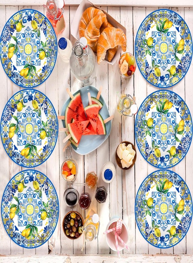 BHNACIER 24PCS 9'' Capri Lemon Paper Plates Tiles Lemon Party Decoration Blue and White Porcelain Lemons Paper Plates Tiles Lemons Disposable Plate for Festival Party Supplies - Image 5