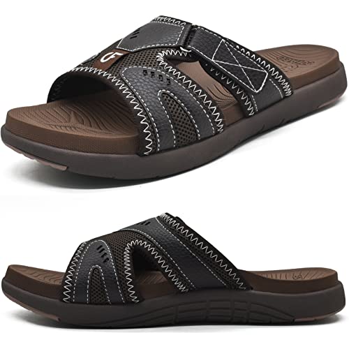 COFACE Mens Sport Recovery Sandals Plantar Fasciitis Soft Cushion Lightweight Orthotic Slides for Men Brown Size 10.5 - Image 1