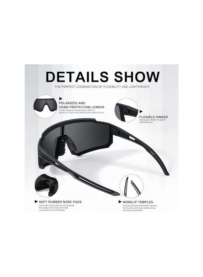 بروماس نظارات شمسية رياضية مستقطبة، نظارات شمسية رياضية، للرجال والنساء، للقيادة والصيد والجري، نظارات شمسية، نظارات شمسية للجبال البيسبول للحماية من الأشعة فوق البنفسجية (لونان) - Image 4