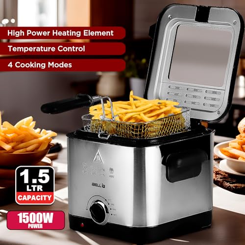 IBELL 1.5L Electric Deep Fryer Machine for Home 1500W, Transparent Lid, low oil consumption, Stainless Steel, Temperature Control (Silver) - Image 3