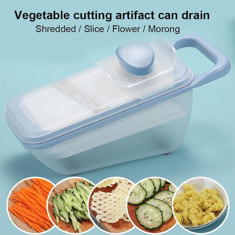 Mockery Slicer for 5 in 1 Kitchen Mandolin Slicing Tool Vegetable Slicer Cutter Chopper Grater Slicers for Fruits Vegetables Julienne Carrot Cucumber Sweet Potato Chip Slicer Thin Veggie Spiralizer Blue - Image 4