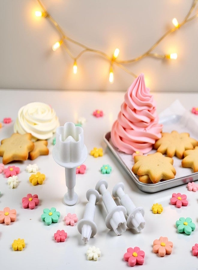 GOUDOGEDC 4Pcs Flower Plunger Cookie Cutter DIY Blossom Flower Cake Fondant Mold Plastic Cake Decorating Tools Baking Accessories Cookie Cutters For Baking Plastic, Fondant Cutter - Image 3