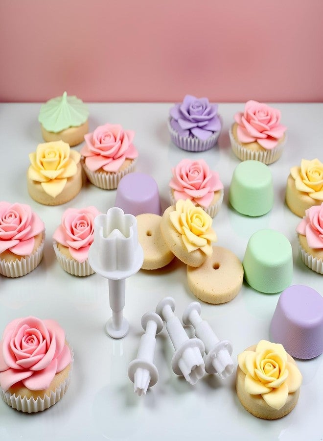 GOUDOGEDC 4Pcs Flower Plunger Cookie Cutter DIY Blossom Flower Cake Fondant Mold Plastic Cake Decorating Tools Baking Accessories Cookie Cutters For Baking Plastic, Fondant Cutter - Image 5