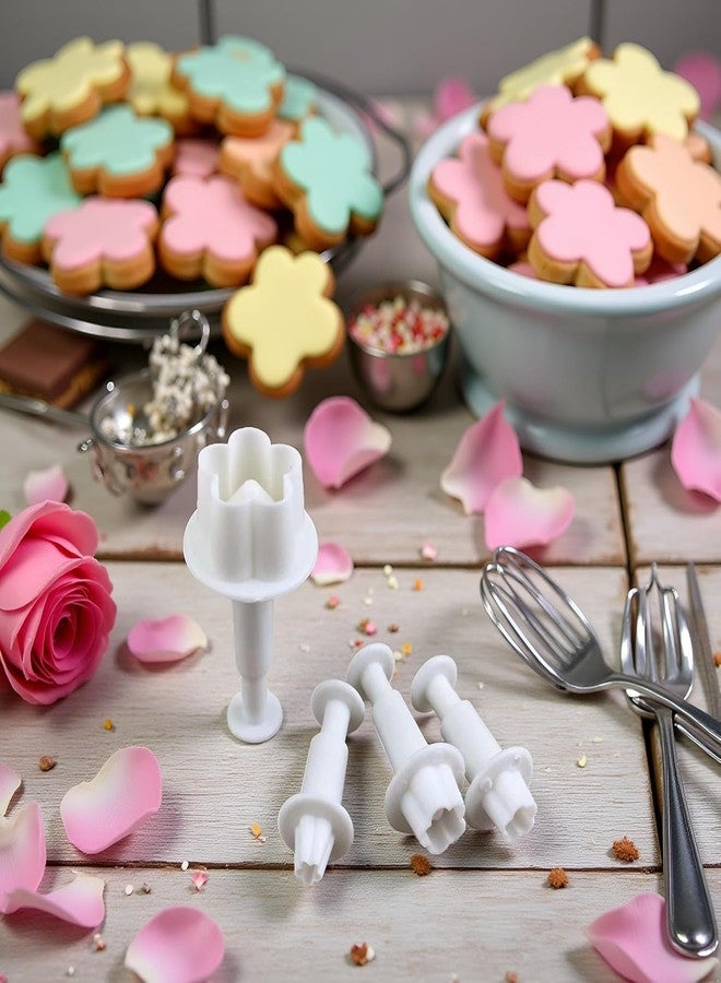 GOUDOGEDC 4Pcs Flower Plunger Cookie Cutter DIY Blossom Flower Cake Fondant Mold Plastic Cake Decorating Tools Baking Accessories Cookie Cutters For Baking Plastic, Fondant Cutter - Image 4