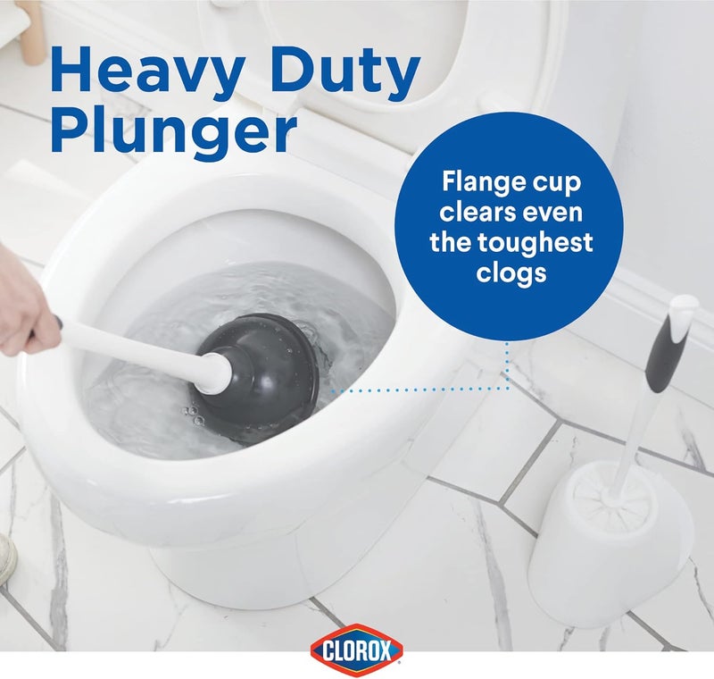 Clorox Toilet Plunger and Bowl Brush Combo with Caddy, 6.75 x 7 x 19.5 in, White/Gray - Image 2