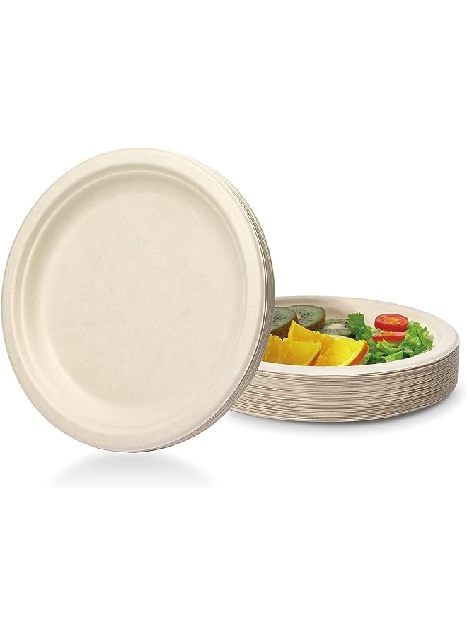 Raxoom Biodegradable Sugarcane Bagasse Plate 9 Inch, Natural Alternative to Plastic Or Paper, Eco-Friendly Compsotable Disposable Bagasse Plate (25 Pack) - Image 1