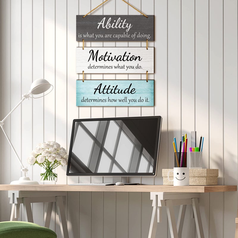 Jetec Office Wall Decor Inspirational Motivational Plaques with Sayings Rustic Wooden Hangings Ability Sign for Coworker Home Valentines Day Gift Office Artwork Decoration(Fresh Color) - Image 5