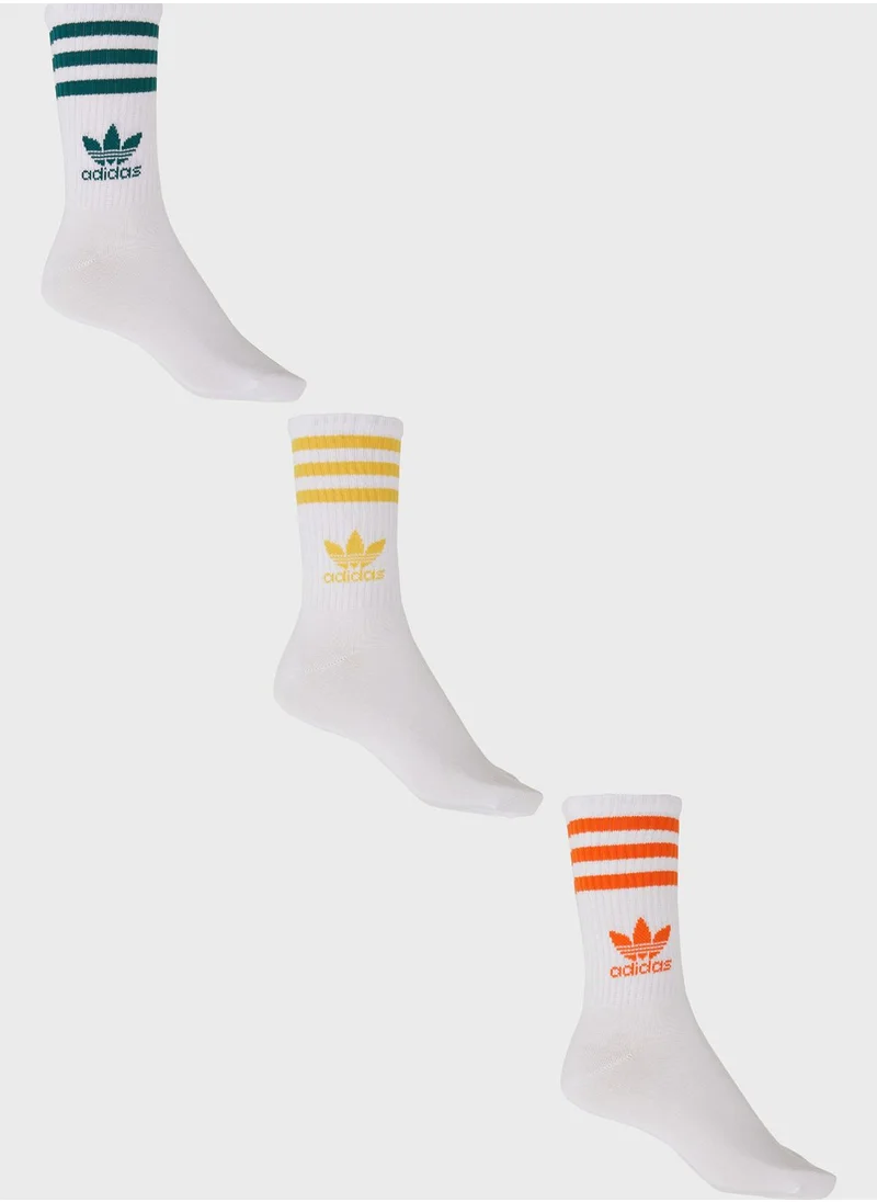 adidas Originals 3 Pack 3 Stripes Crew Socks