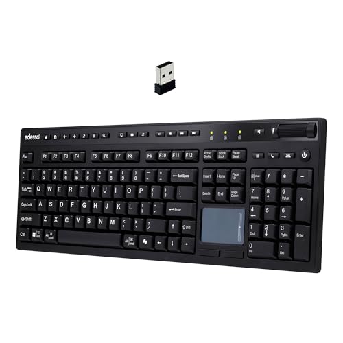 Adesso Wireless Keyboard with Touchpad 104 Key Full Size USB Dongle Receiver Multi OS Support Works with MacOs System & Multimedia Hotkeys Volume Control with Scroll Wheel WKB-4450UB - Image 1