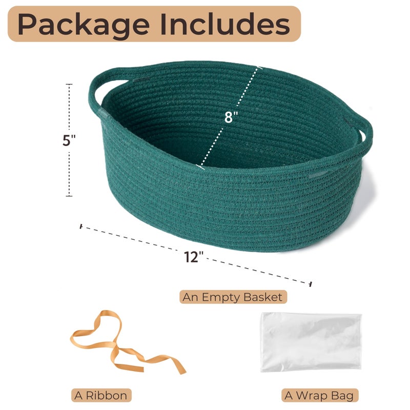 Kodomoore Gift Basket with Wrap Bag and Ribbon, Empty Small Woven Basket for Gift, Cute Decorative Gift Organizer for Baby Showers, Raffle, Valentineâ€˜s, Easter and Mum â€“ 12"x8"x5", Green - Image 2
