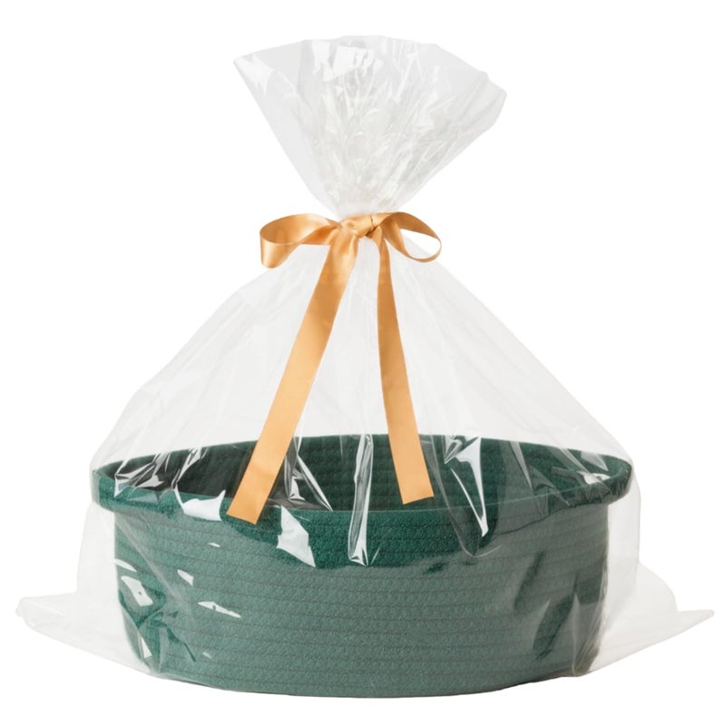 Kodomoore Gift Basket with Wrap Bag and Ribbon, Empty Small Woven Basket for Gift, Cute Decorative Gift Organizer for Baby Showers, Raffle, Valentineâ€˜s, Easter and Mum â€“ 12"x8"x5", Green - Image 1